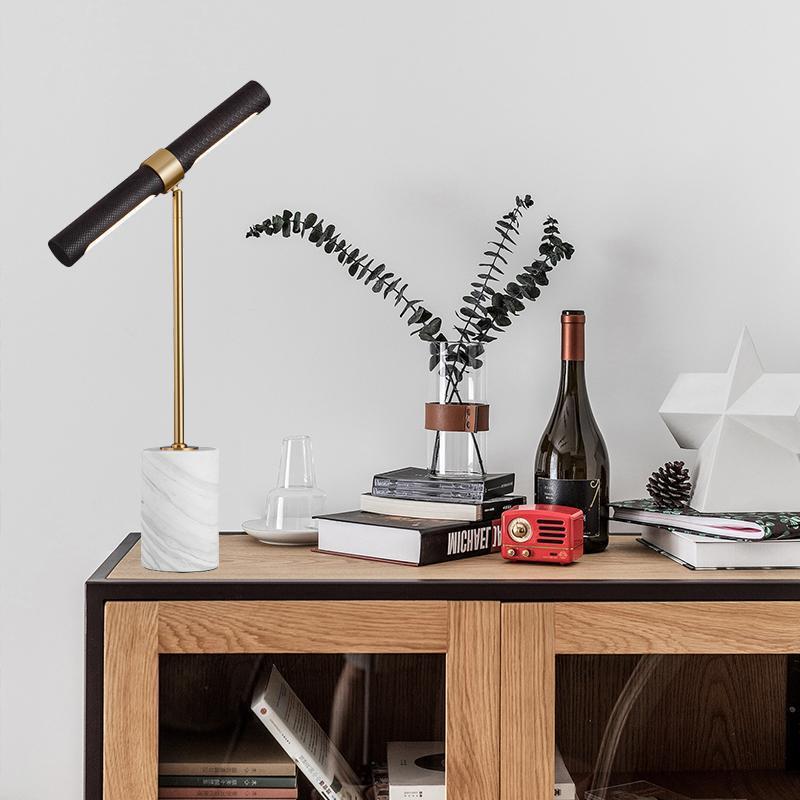 Desk Lamp - โคมไฟตั้งโต๊ะตกแต่ง, โคมไฟตั้งโต๊ะหินอ่อนหนังดีไซน์หรูหรา, โคมไฟห้องอ่านหนังสือส่วนตัว, โคมไฟข้างเตียงห้องนอนเด็ก