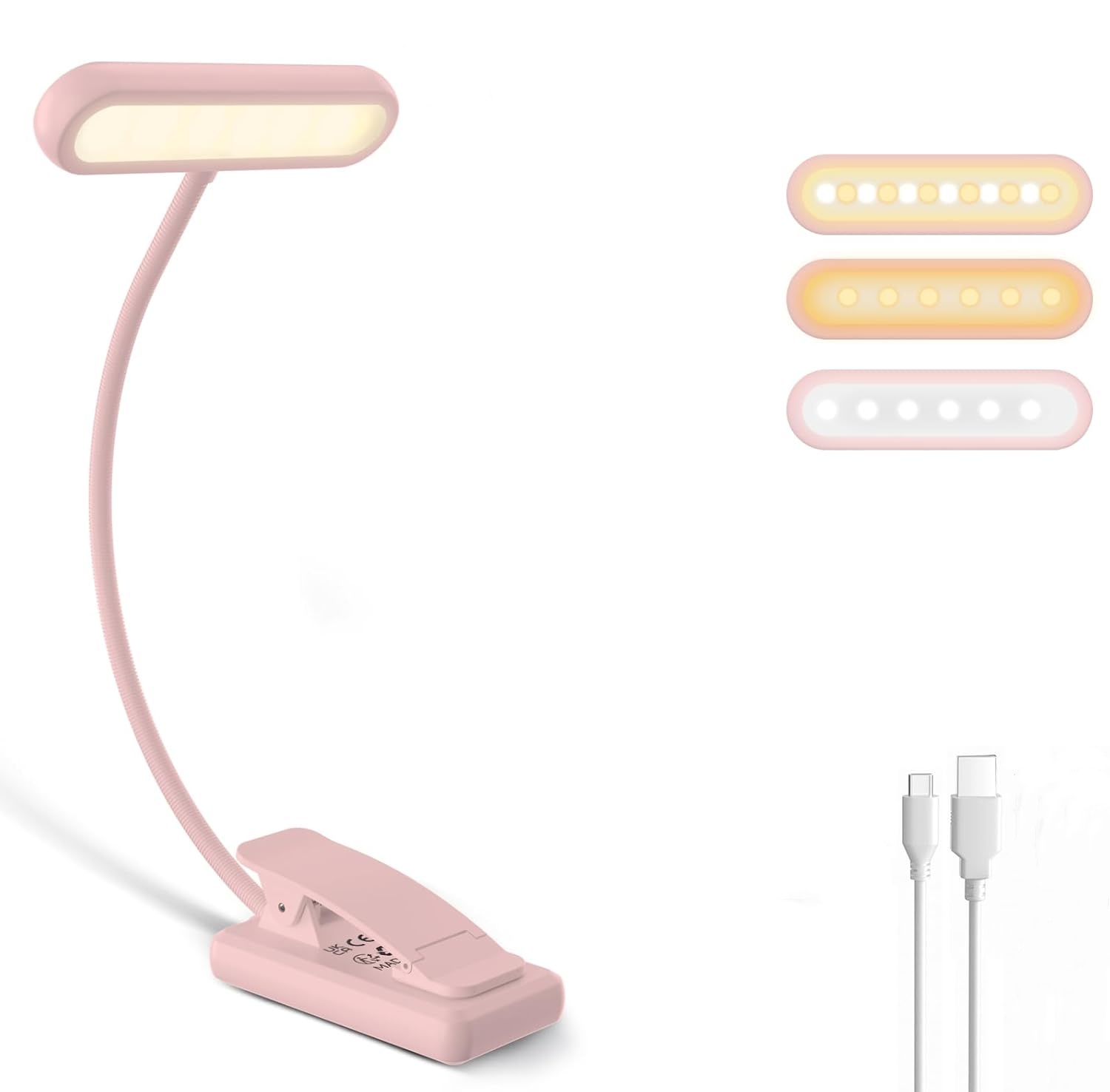 Desk Lamp - โคมไฟอ่านหนังสือแบบหนีบ สีดำ/ขาว/ชมพู แบตเตอรี่ชาร์จ USB 600mAh คอไฟปรับงอได้
