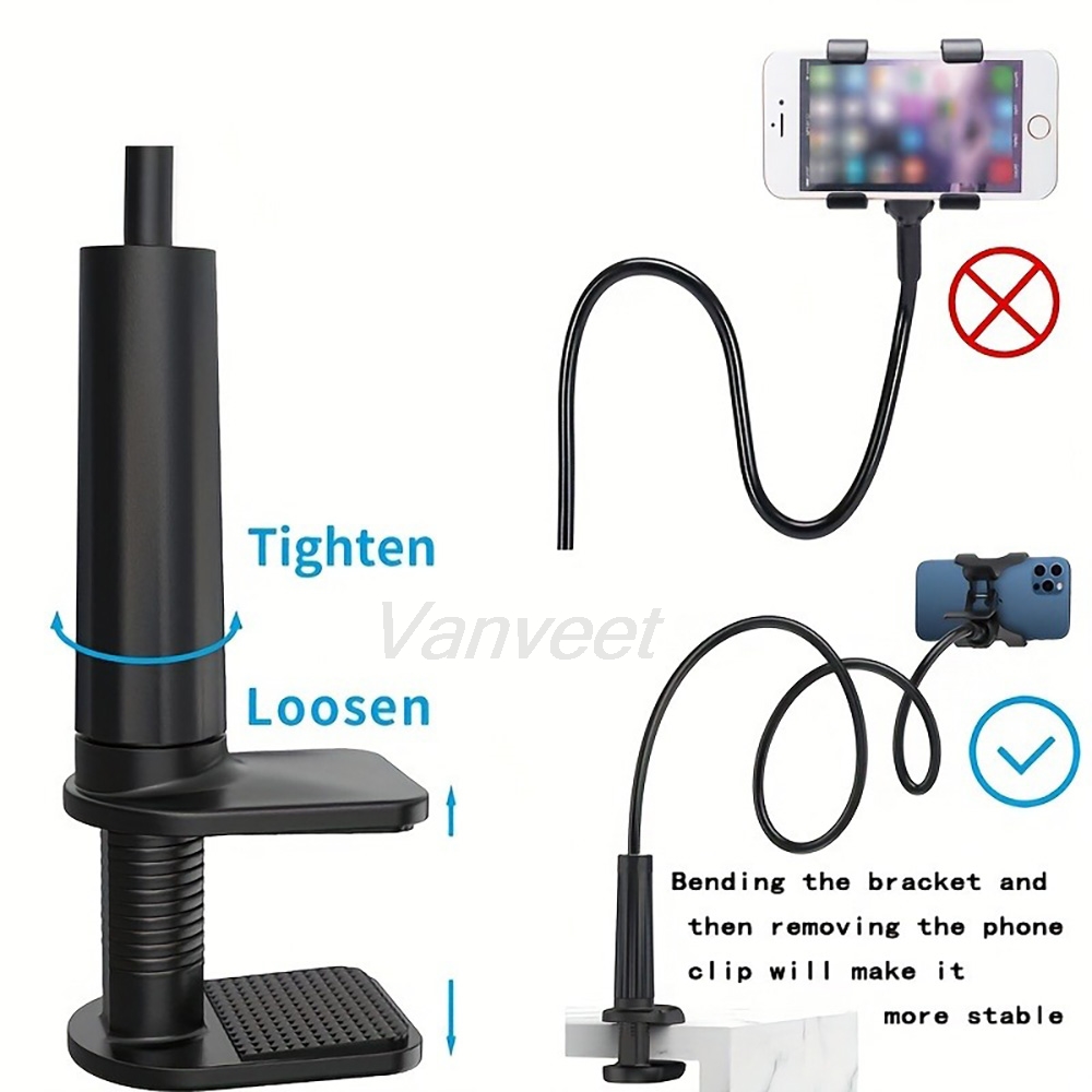 Mobile Pedestal Cabinet - 360 ° ที่วางโทรศัพท์มือถือแบบหนีบ ปรับได้ ใช้ได้ทั้งบนเตียงและโต๊ะ ฐานรองรับสมาร์ทโฟนแบบพกพา
