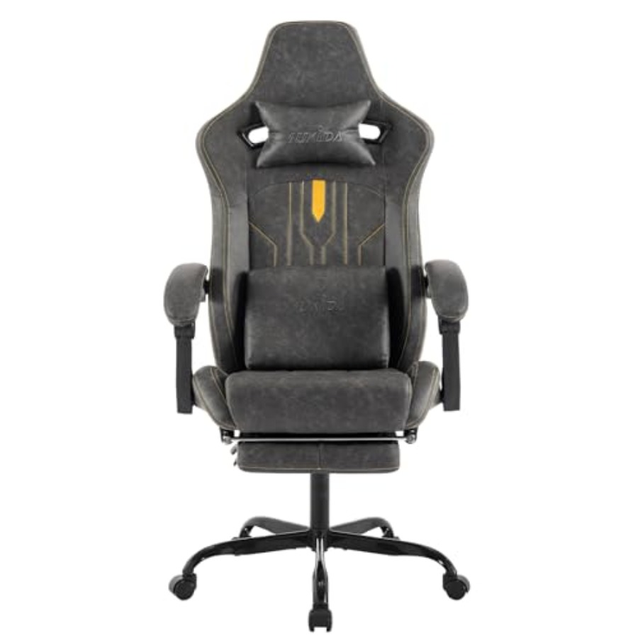 Office Chair Cushion - เก้าอี้เกมมิ่งพร้อมที่พักเท้า สำหรับใช้ในบ้านหรือสำนักงาน หุ้มด้วยหนัง PU สีดำ ออกแบบตามหลักสรีรศาสตร์