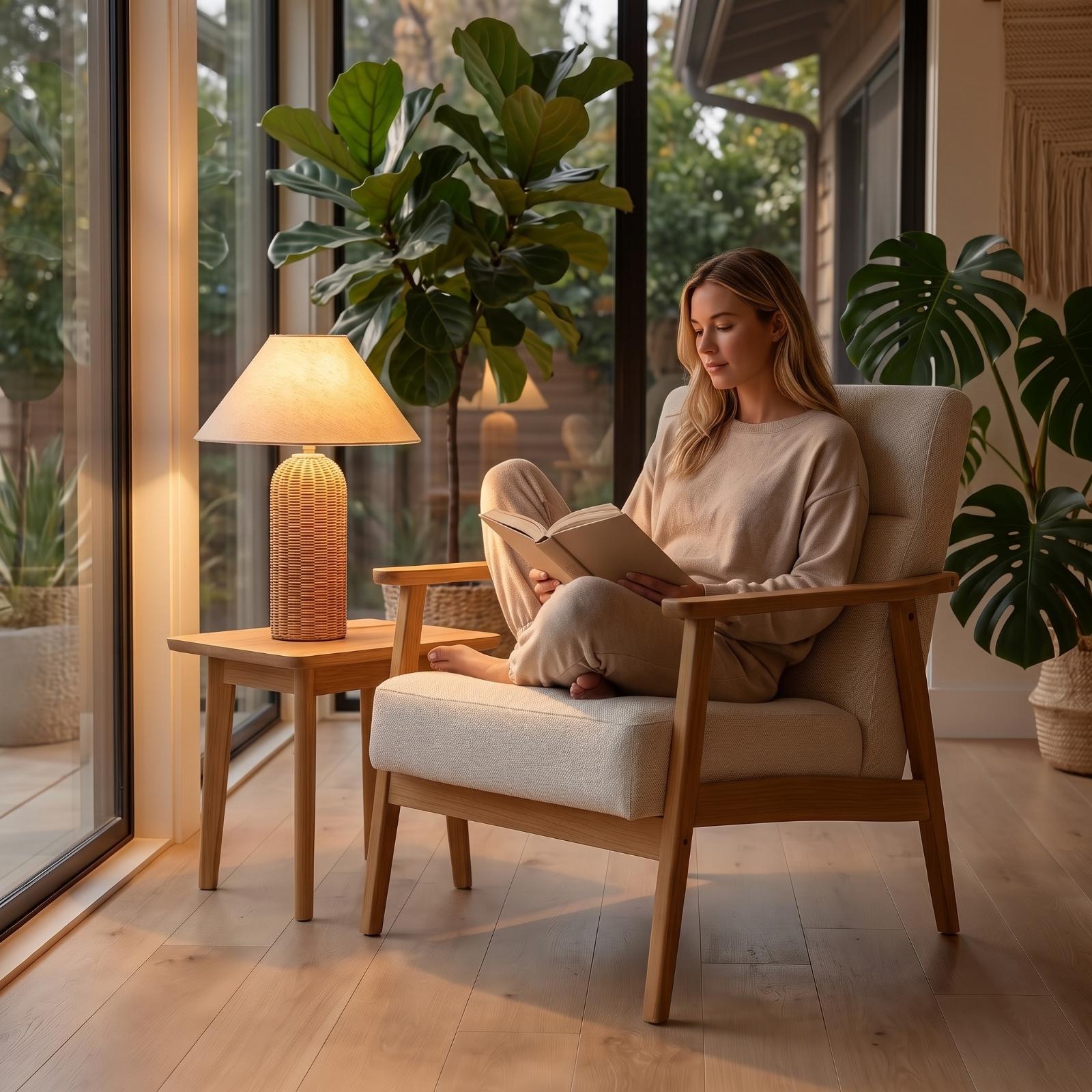 โคมไฟข้างเตียง ฐานหวาย โคมผ้า  - Desk Lamp บทวิจารณ์และราคา