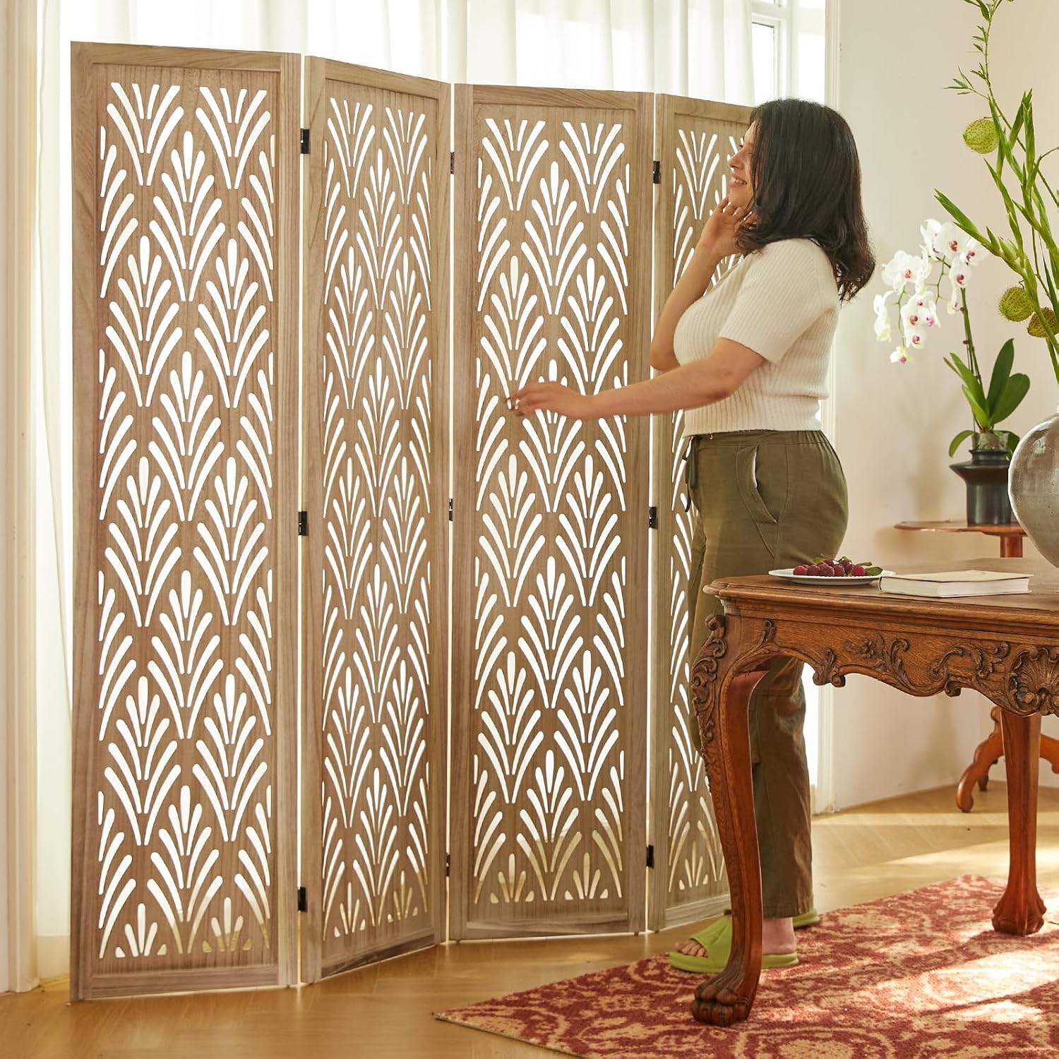 ฉากกั้นห้องไม้พับได้สูง 5.6 ฟุ - Partition Screen Divider บทวิจารณ์และราคา